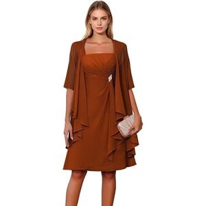 Burnt Orange Chiffon Mother of the Bride Dress Set with Jacket Plus Size 24